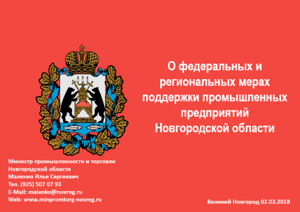 О федеральных и региональных мерах поддержки промышленных предприятий  Новгородской области 